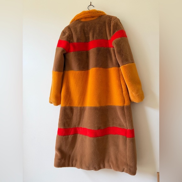 Hutch Long Faux Fur Coat 70s Retro Style Maximalist Colorblock Statement Coat - Picture 9 of 9